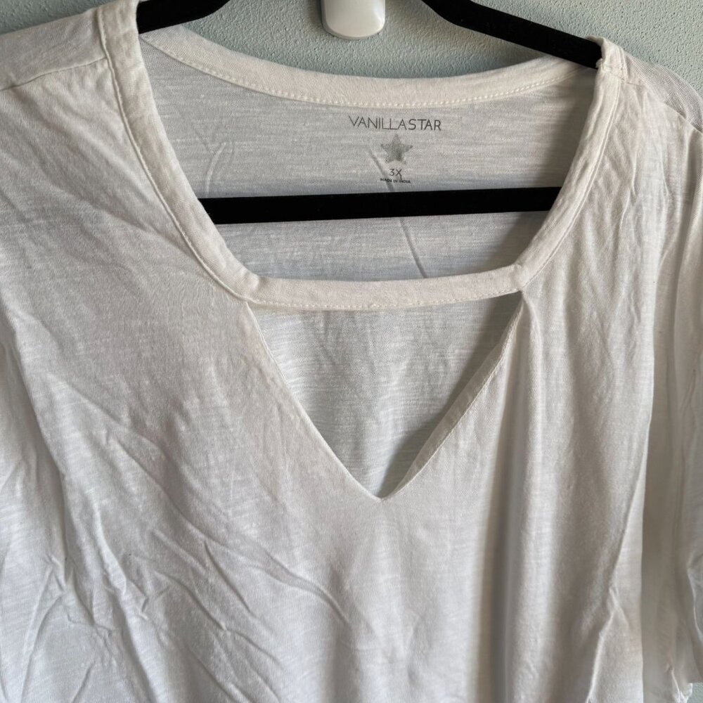 Vanilla Star Womens White Short Sleeve Tee 3X Knotted Hem V-Neck Casual Loose - Picture 6 of 10